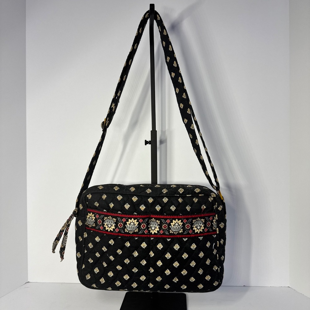 Vera Bradley Vintage "Classic Black" Quilted 100% Cotton Crossbody Bag 2004 EUC